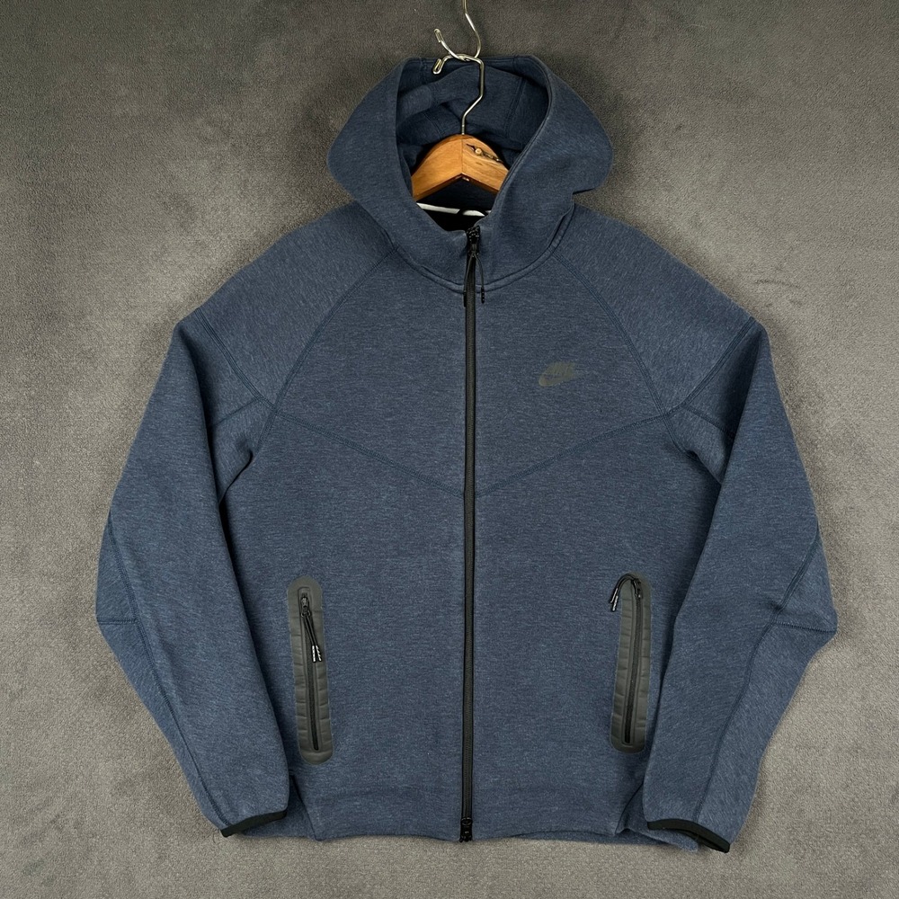 Nike Tech Fleece Hoodie Mens Medium Navy Blue Heather Full Zip Sweatshirt